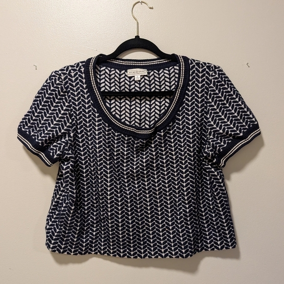 St John Sport Tops - St. John Sport Navy and White Patterned Women's Cropped Sweater L
